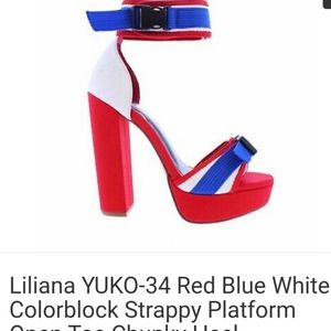 Red, white and blue colorblock platform heels